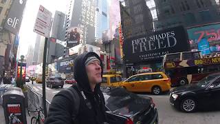 Walking around Manhattan waiting for a bus to Baltimore.