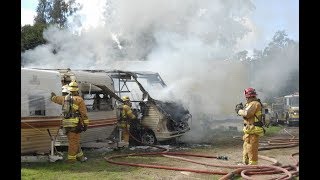 Motorhome fire closes Nye Road, Casitas Spring, CA