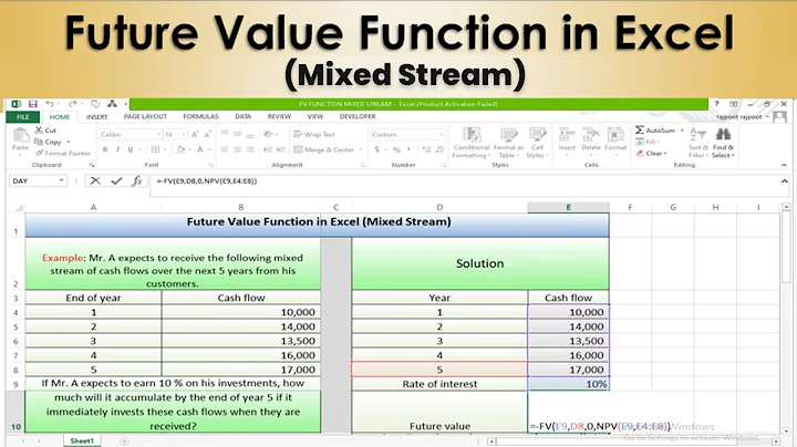 Learn Future Value Function in Excel (Mixed stream)