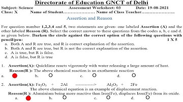 Science Assessment Worksheet 3 Class 10 (19/8/21) English Medium | Assessment Worksheet 3 Science |