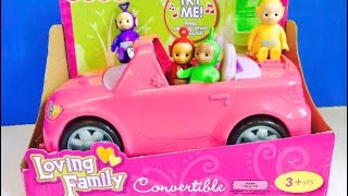 LOVING FAMILY Fisher Price Pink Convertible Car Opening and TELETUBBIES Outdoor Picnic!