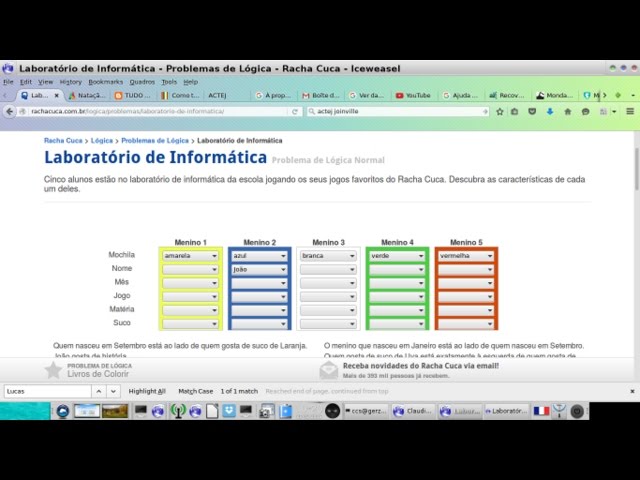 Problemas do Racha-Cuca com Prolog - 1a. Parte 