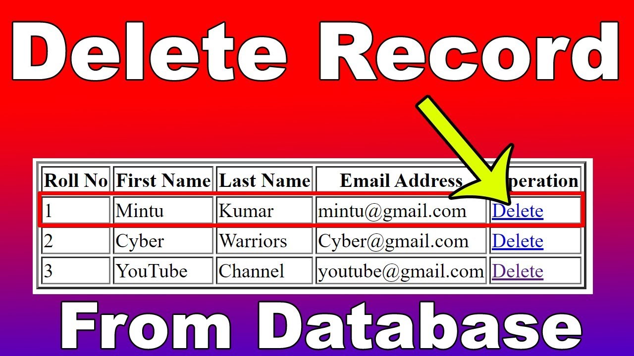 php delete file  Update New  20. How to Delete Record from database from HTML PHP Web Page, query to delete record from database