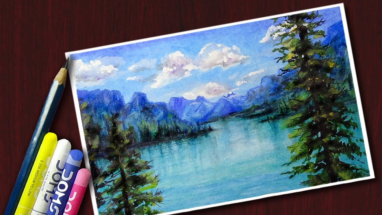 Oil Pastel Scenery Easy Drawing | How to Paint River & Mountains ...