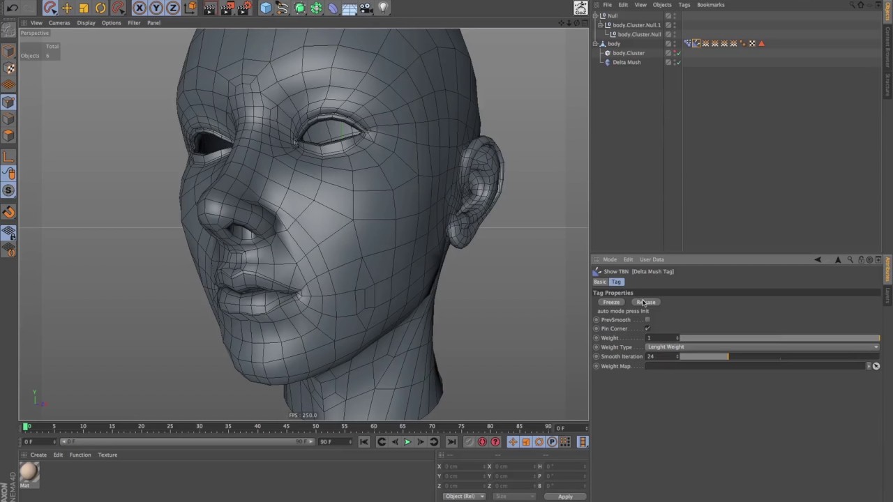 Delta Mush exemple in cinema4D