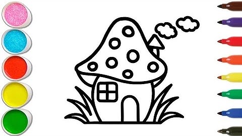 How to Draw a Mushroom House For Kids | Coloring and Painting of a Mushroom House