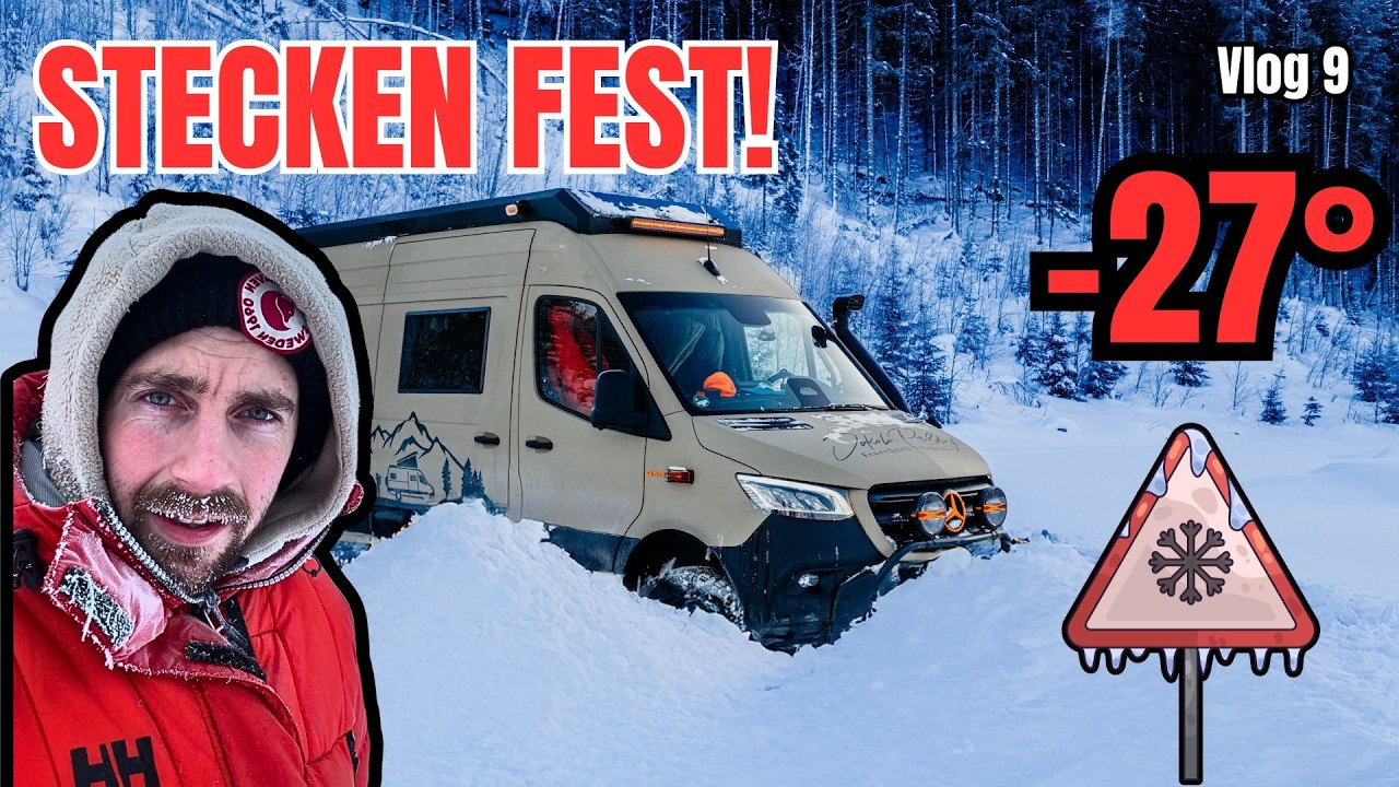 3 Tage festgefahren bei -27°C in Norwegen – unser 4x4 Sprinter steckt direkt am Abgrund