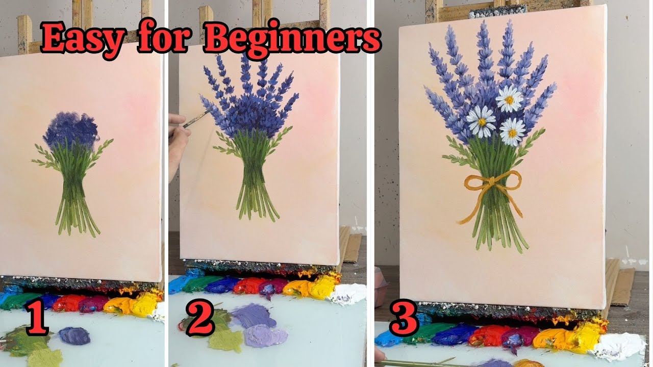 Lavender Bouquet Acrylic Painting | Soft & Relaxing Floral Art Tutorial