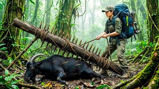 Day 13 Alone in the Jungle: 17-Year-Old Girl Builds a Deadly Spike Trap to Hunt a Wild Goat