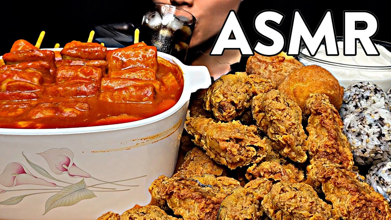 ASMR Mukbang Eating Sounds Tteokbokki, Fried Chicken, Rice Balls, Cheese Balls, Cheese Cake 먹방