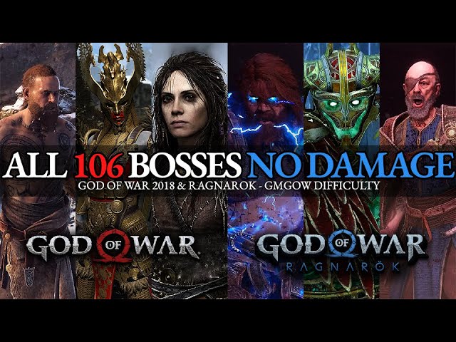 God of War 2018 u0026 Ragnarok - All 106 Boss Fights u0026 Endings (No Damage / GMGOW) class=
