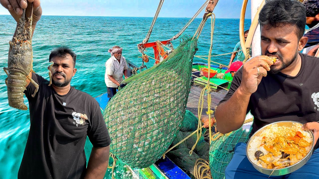  “ஒரு நாள் முழுவதும் பல தடவை இறால் இழு வலை வைத்தோம்|கிடைச்ச நண்டு மீன்களை பாருங்க? Day In Ocean!!