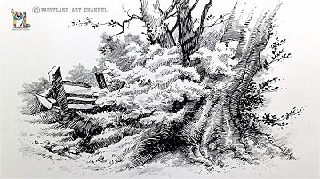 How to Draw Trees & Nature Details | Tree and Nature Scene with Pen Art | Practice Pen Art