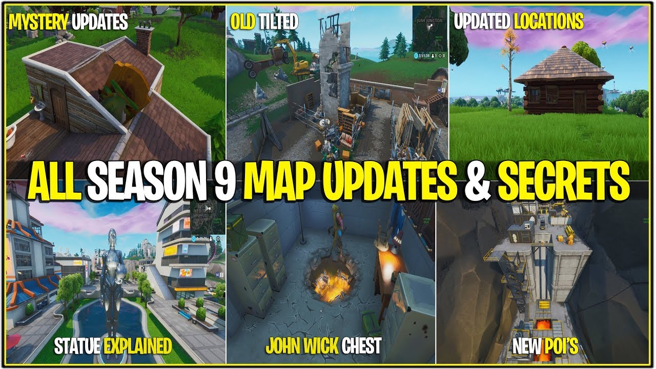 New Fortnite All Season 9 Map Changes Secrets Chest John Wick Easter Eggs More Youtube