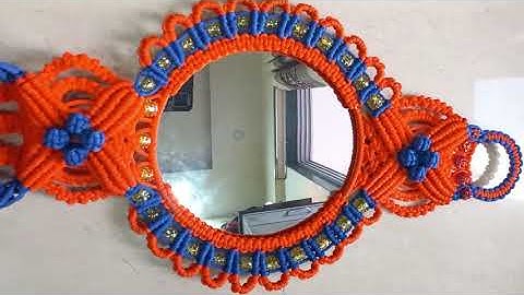 Macrame Round shape mirror design in orange and blue colour | rukhvat special