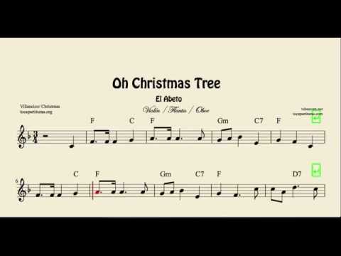 Oh Christmas Tree Partitura de Violín Flauta Oboe El Abeto Partituras con acordes en Clave de ...