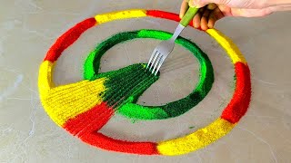 2 Satisfying and beautiful flowers 🌼🌿🦚 Peacock rangolis using Fork spoon | Navratri/Diwali rangolis