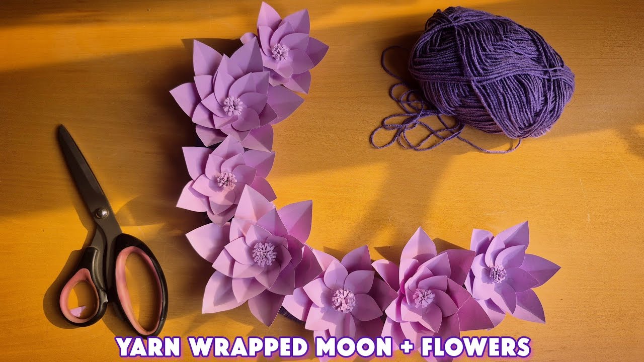 I Made a Purple Moon, Wrapped It in Yarn, and Covered It with Small Paper Flowers 🌙💜🌸
