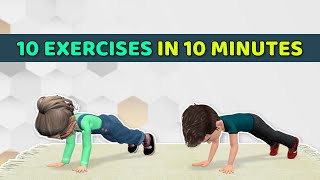 10 EXERCISES IN 10 MINUTES – AEROBIC FULL BODY KIDS WORKOUT