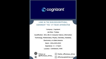 Cognizant Hiring For Trainee | 2024,2023,2022 batches 🧑‍🎓 #shorts #short #job #hr #fresherjobs