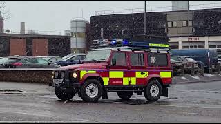 NIFRS SRT - RT197 Land Rover Defender Turnung out from Central Fire Station to an Incident.