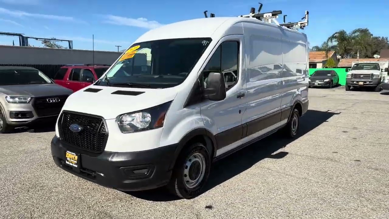 2023 Ford Transit 150 148” Medium Roof Cargo Van with ladder rack, shelving and drawers at Dons Auto