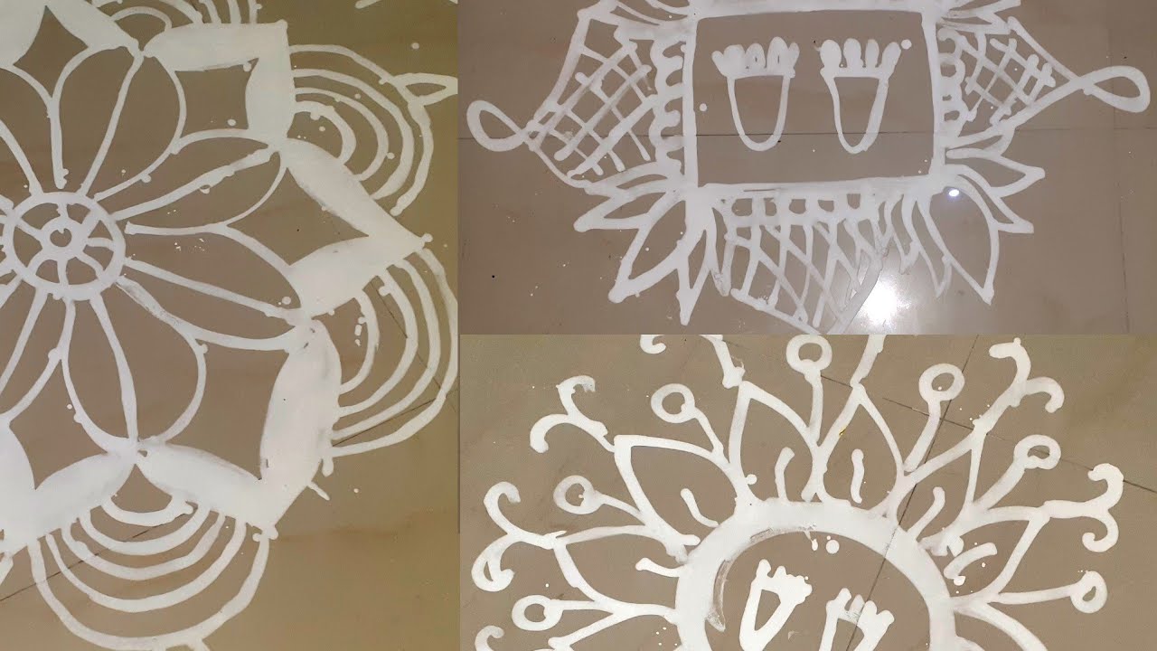 3 Types of simple wet rice flour Rangoli ||laxmi puja special - YouTube