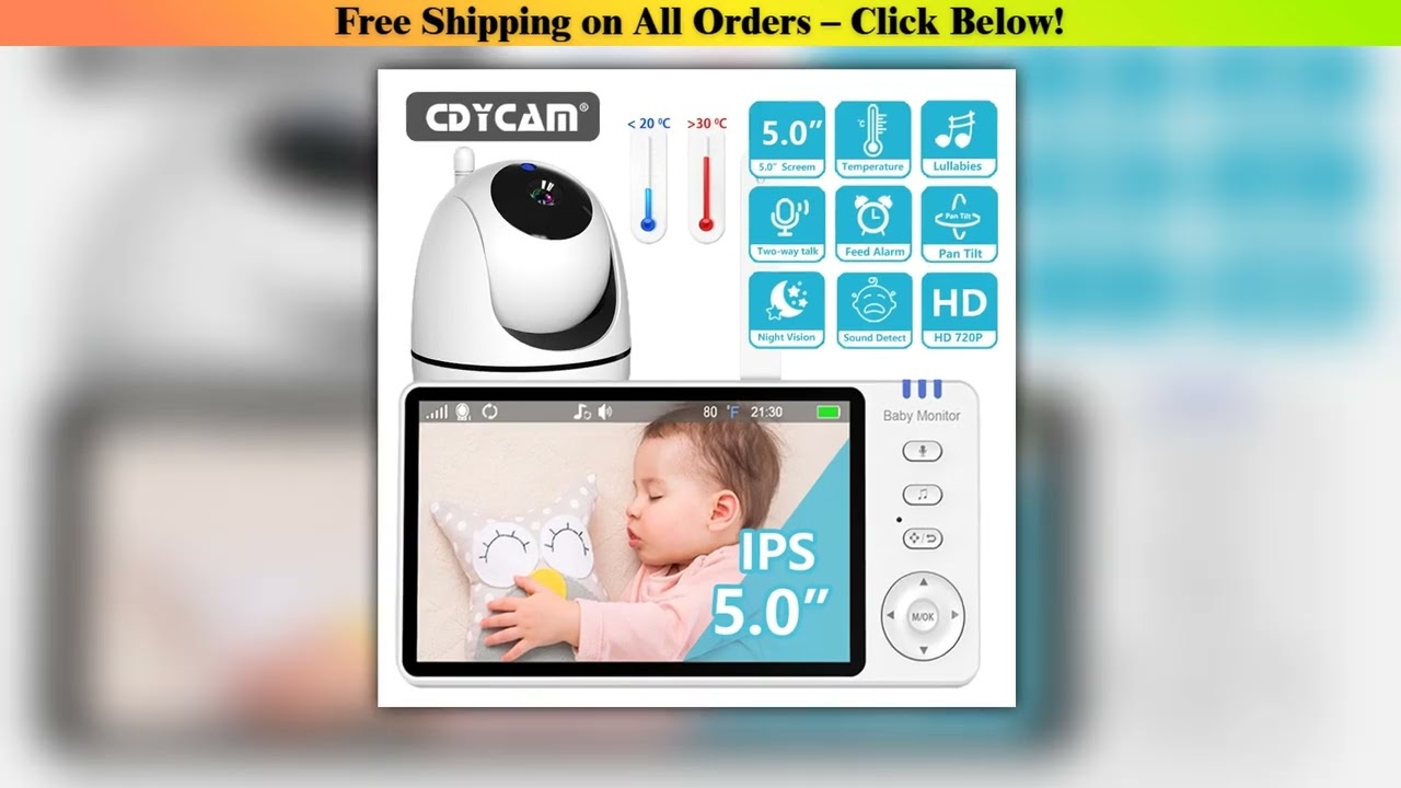 50 Inch Video Baby Monitor With Pan Tilt Camera Wireless Two Way Audio Night Vision Security Babysi