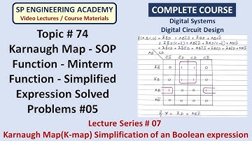 74 Karnaugh Map   SOP Function   Minterm Function   Simplified Expression Solved Problems #05