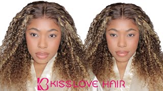 BEGINNER FRIENDLY HONEY BLONDE HIGHLIGHT KINKY CURLY WIG | KISSLOVE HAIR