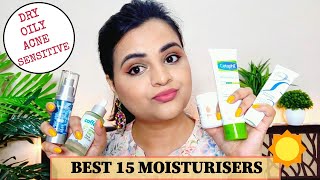 BEST 15 MOISTURISERS FOR SUMMER || FOR DRY , OILY , ACNE & SENSITIVE SKIN || INDIA