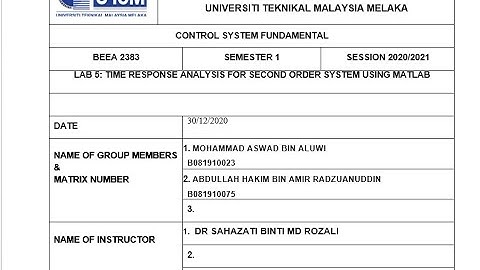 Lab 5 Time Response Analysis of Open-Loop & Closed-Loop System by Using Matlab