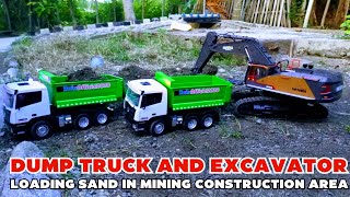 Dump Truck and Excavator Loading Sand in Mining Construction Area Part 1 #construction #truck #rcb