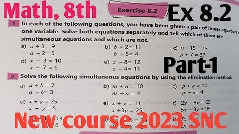 Exercise 8.1 Class 8 Maths New course 2023 kpk and PTB| unit 8 Simultaneous linear equations  P-1