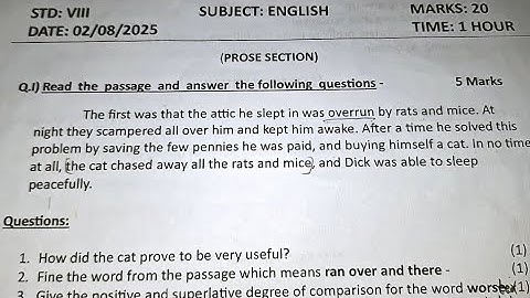 8th std 1st Unit Test 2025-26 ENGLISH QUESTION PAPER FOR PRACTICE. SUBSCRIBE 🔔  GET NOTIFIED 