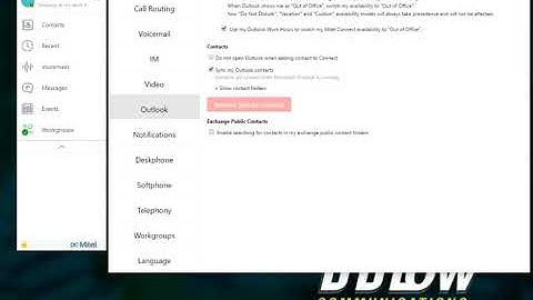 Outlook Settings | Mitel MiVoice Connect Client