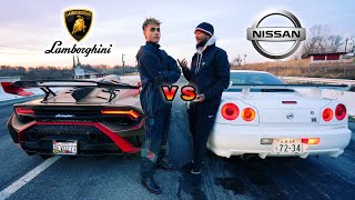 Nissan Skyline R34 Gt-R Vs Lamborghini Huracan Sto | Drag Race