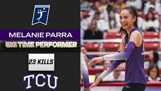 Melanie Parra: 23 kills in TCU's 2023 women's volleyball tournament first round win