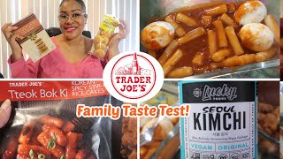 TRADER JOE'S ASIAN FOOD TASTE TEST! NEW KOREAN Tteok Bok Ki NOODLES, BEEF \& BROCCOLI, ORANGE CHICKEN
