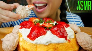 ASMR Strawberry AngelFood Cake  Whipped Cream + Meringue  먹방 No Talking suellASMR