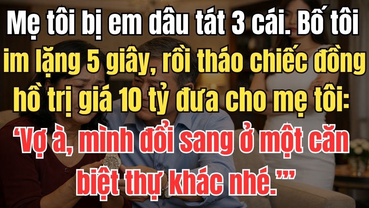 Mẹ tôi bị em dâu tát 3 cái. Bố tôi im lặng 5 giây, rồi tháo chiếc đồng hồ trị giá 10 tỷ đưa cho mẹ