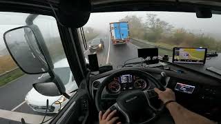 truck driving with fog