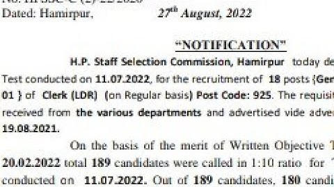 hpssc Clerk (LDR) (on Regular basis) Post Code 925 typing test result declared | clerk ldr 925 |