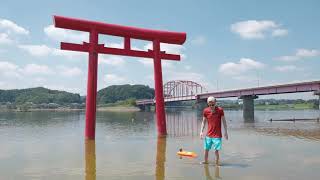 Self built 3D printed RC boat cruises on lake with Shinto Tori in Japan