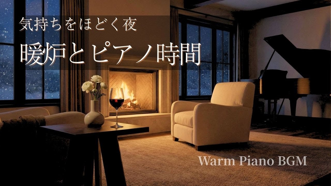 火の揺らぎにほどける夜｜暖炉のある部屋で聴く癒しのピアノBGM【ストレス解放・リラックス】