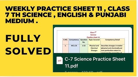 Weekly Practice Sheet -11 , Class 7th Science Punjabi & English medium.