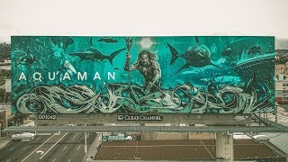 Buge Bamc Illegal Graffiti On Aquaman Billboard In Hollywood - Ewkuks & Loop