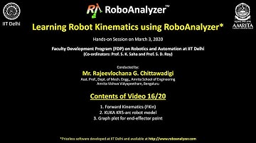 Video 16: Forward kinematics of KUKA KR5-arc robot using RoboAnalyzer: Plot of end-effector point