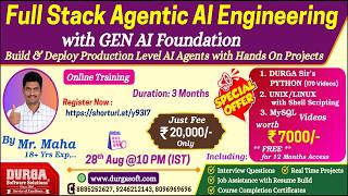 Full Stack Agentic AI Engineering with GEN AI Foundation Online Training @ DURGASOFT