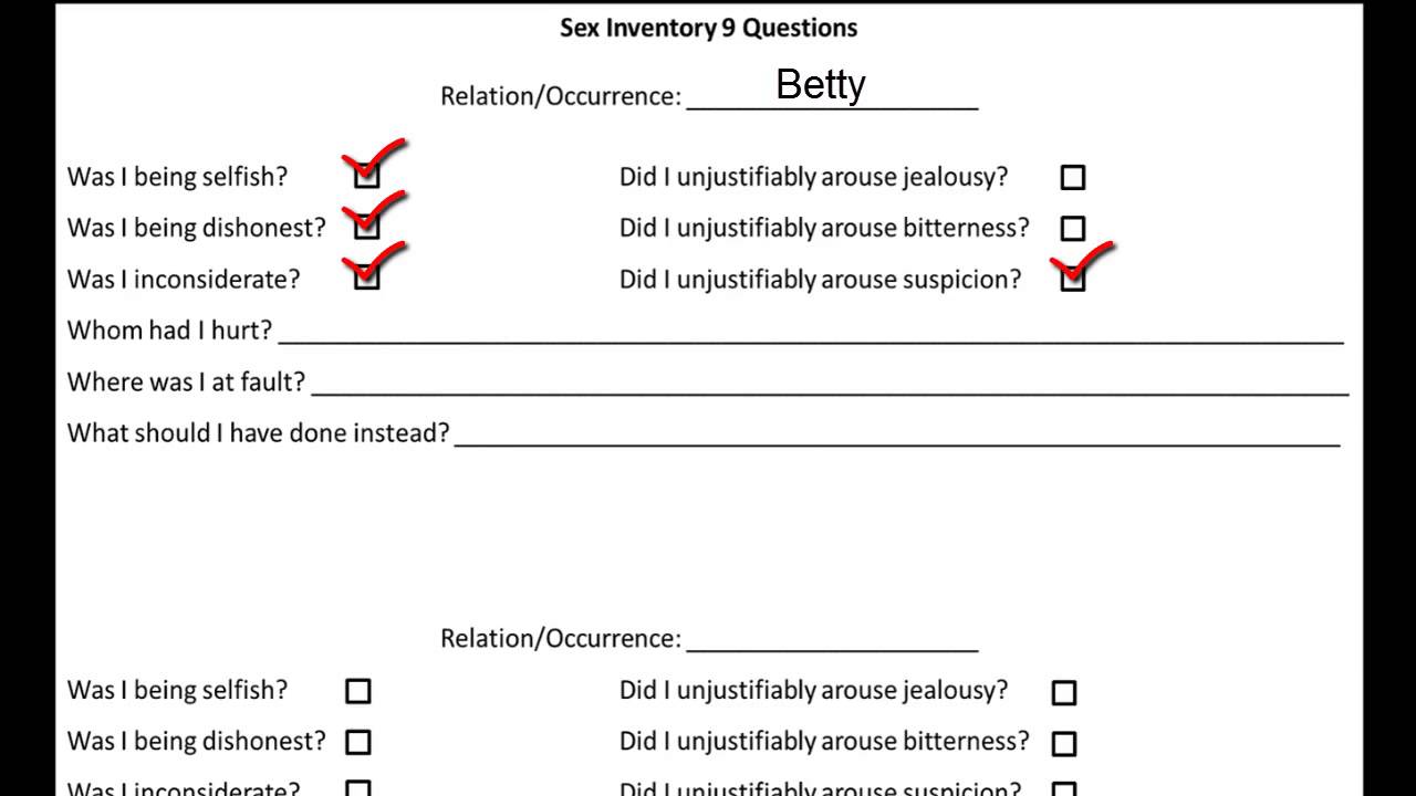 Step 4 Sex Inventory Nine Questions Video Youtube